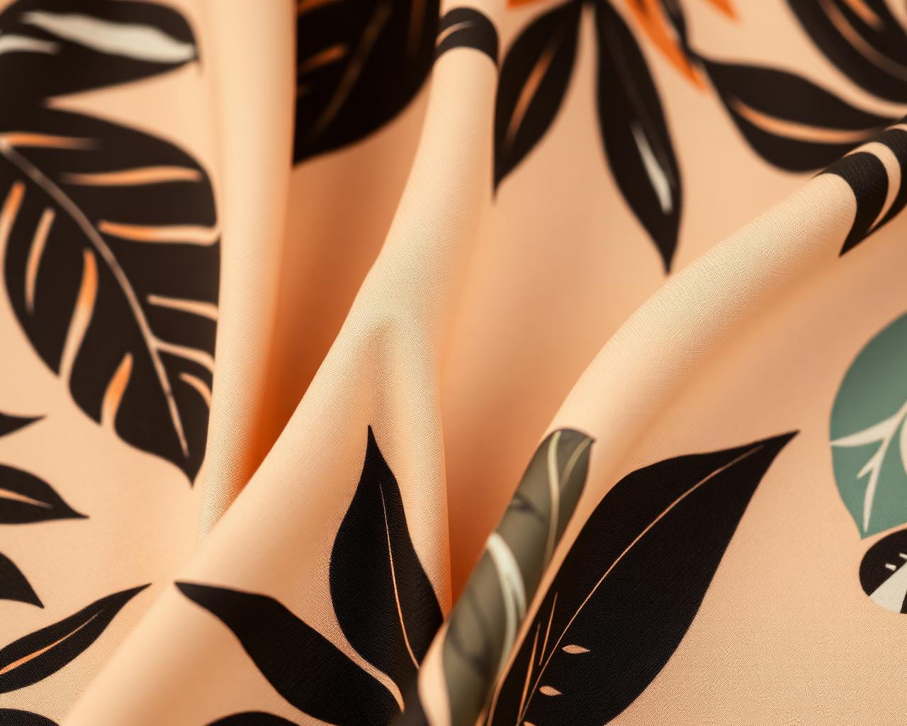 Macro crop of a hand-drawn tropical print on swim fabric
